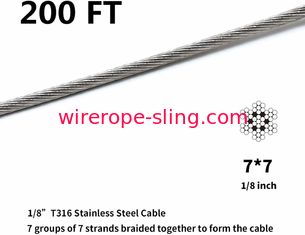 T316 1/8" de aço inoxidável corda de fio dos aviões para o cabo que cerca jogos 200 FT