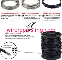 O vinil preto revestiu a corda de fio de aço inoxidável de 304 1,5 milímetros
