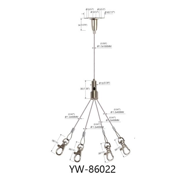 Four Legs With Lobster Clip Sim.rt Cable Hanging System Brass 1000mm Length YW86022 0