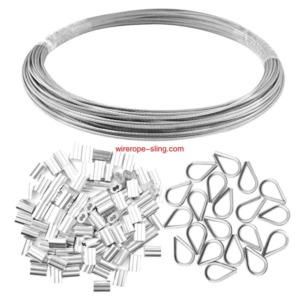 1/16cm x 66Feet Stainless Steel Wire Corde Cable 100Pcs Aluminum Crimping Sleeves e 20Pcs Stainless Steel Thimble Cabing Kits