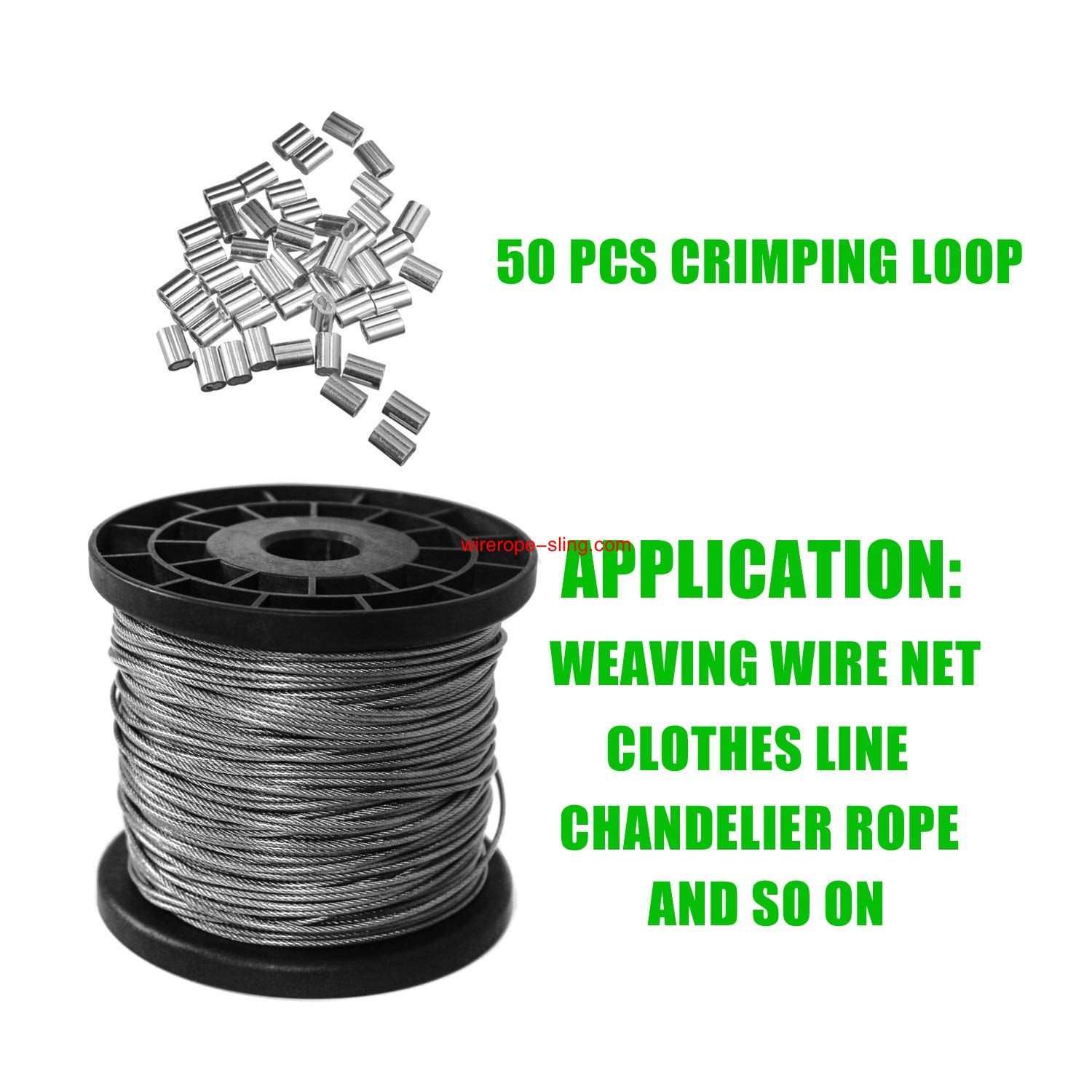 1/16 Inch Vinyl Coated Wire Rope Kit,330 Feet Stainless Steel 304 Wire Rope com 50 PCS Aluminum Crimping Loop e 10 PCS Clamps