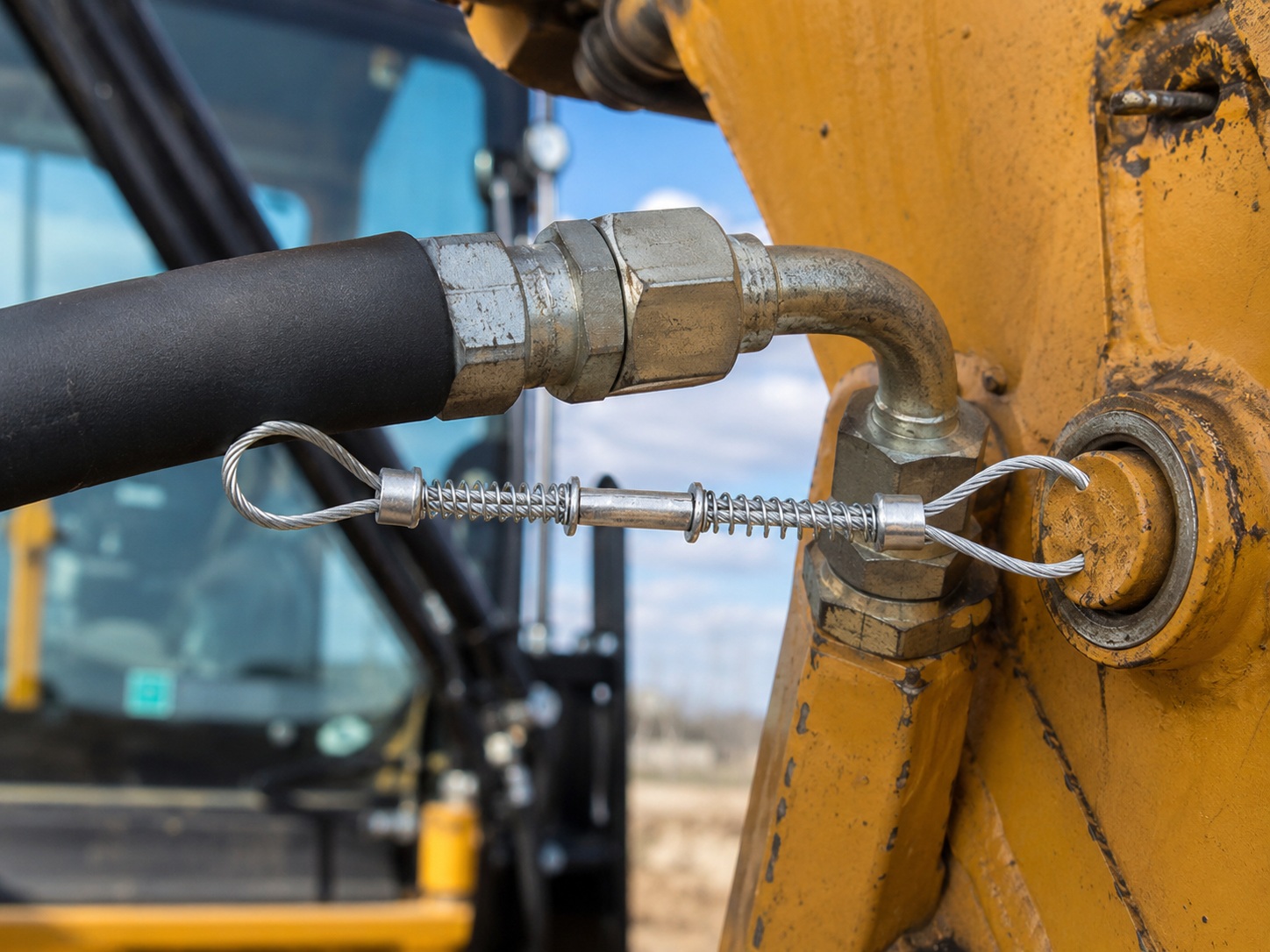 High pressure hose restraint for construction machinery hose connection High pressure hose restraint for construction machinery hose connection