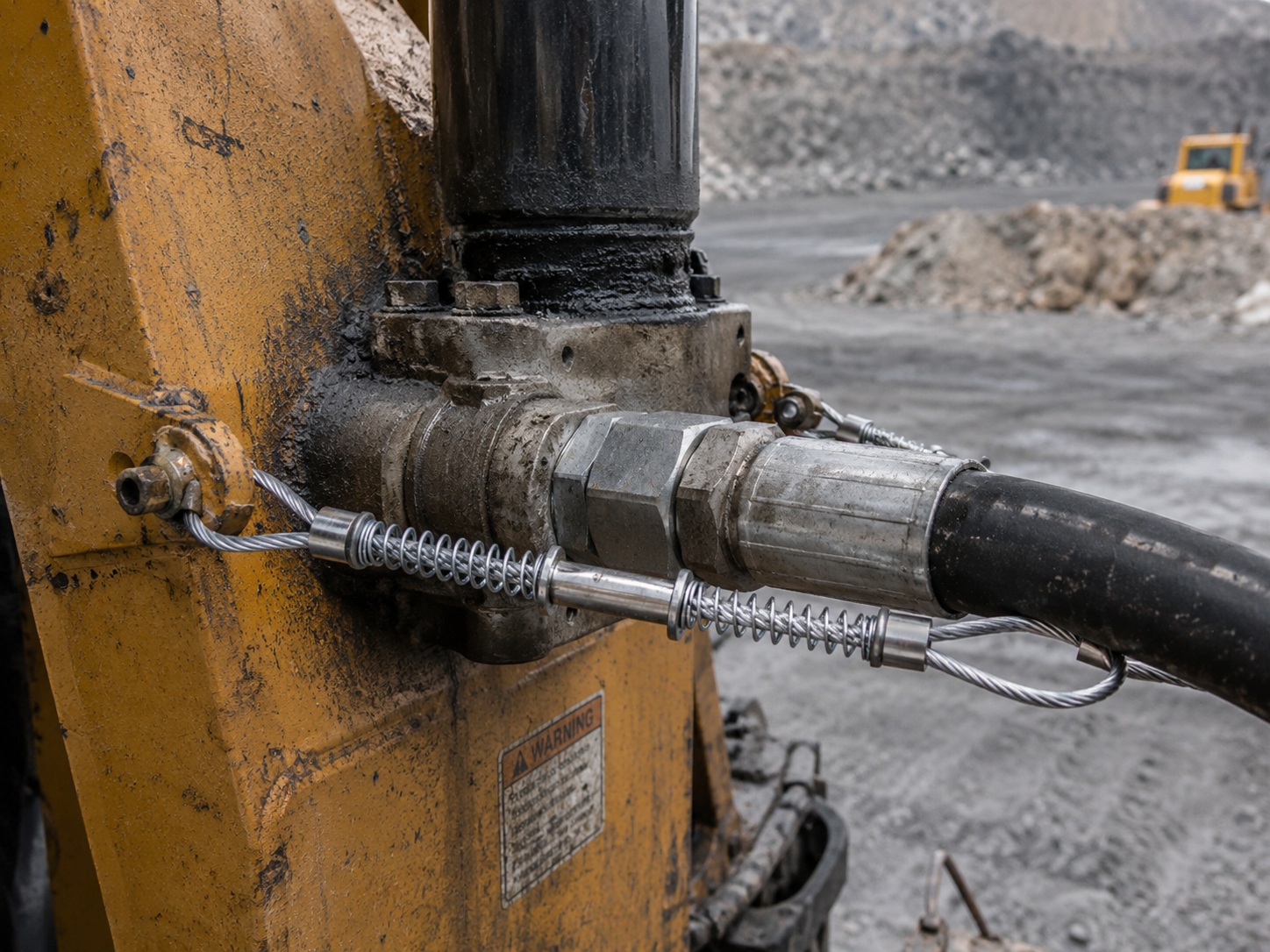 High pressure hose restraint for mining equipment hose connection High pressure hose restraint for mining equipment hose connection
